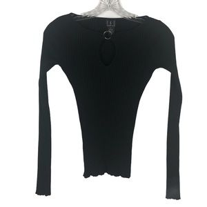 INC Black Keyhole Front Ribbed Knit Top Size S